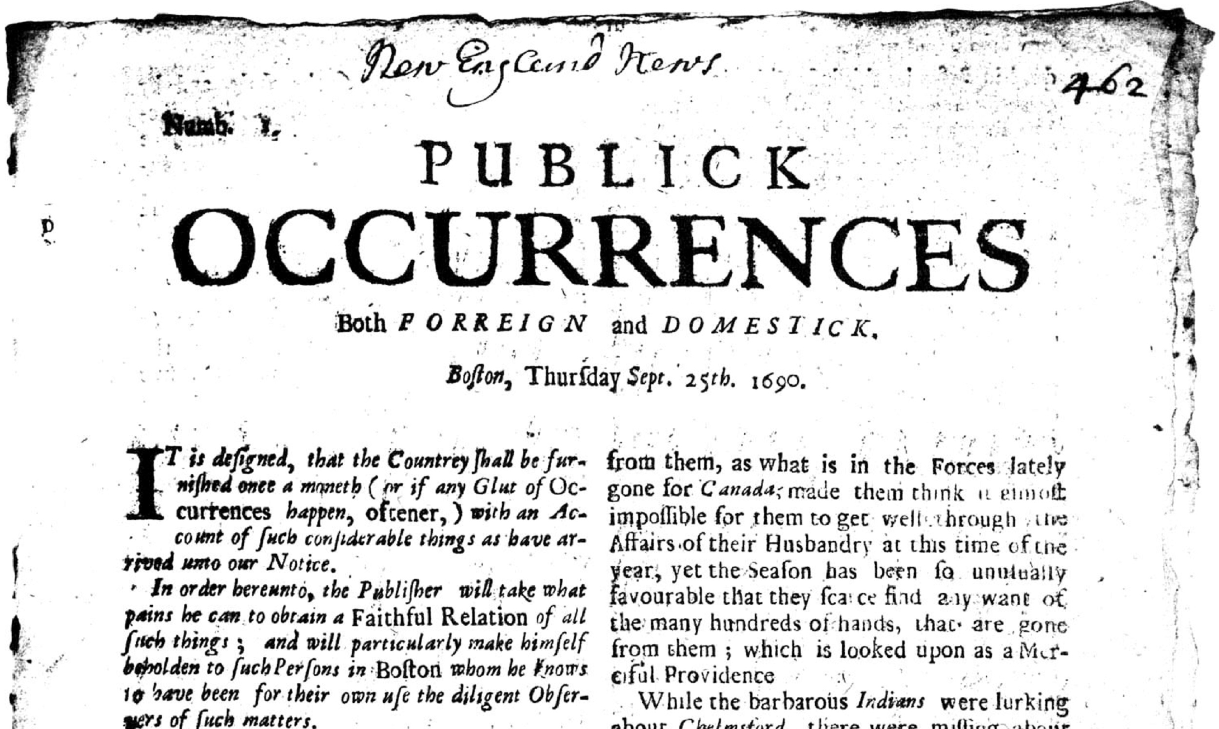 Publick occurrences both foreign and domestick 1690 09 25 hub